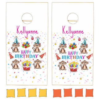 Happy Birthday Monkey Cupcake Cornhole Set 