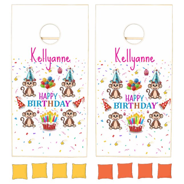 Happy Birthday Monkey Cupcake Cornhole Set  (Set)