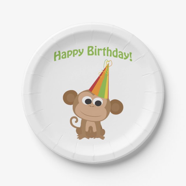 Happy Birthday Monkey Paper Plates (Front)