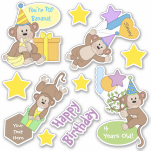 Happy Birthday Monkeys and Stars Sticker