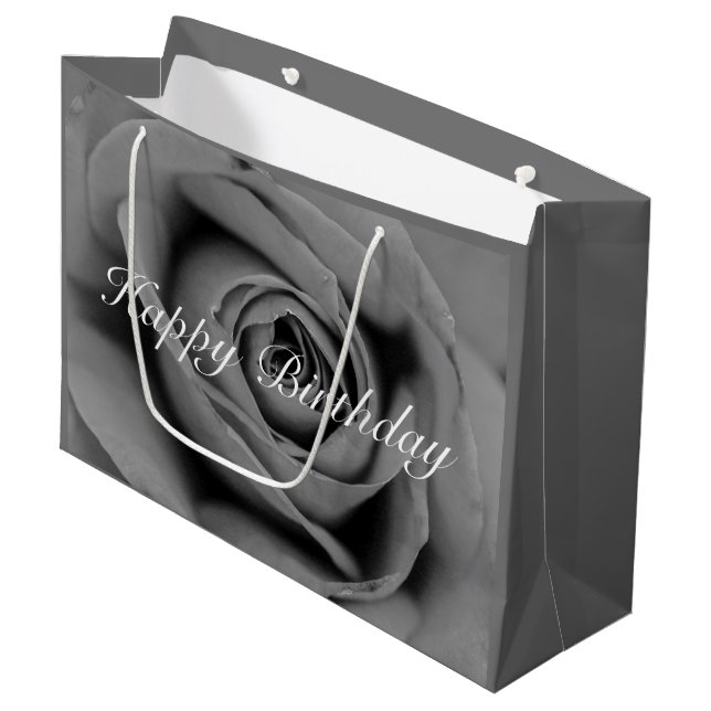 Happy Birthday Monochromatic Rose Gift Bag (Front Angled)