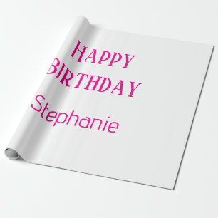 Happy Birthday Monogram Name White Hot Pink 2025 Wrapping Paper