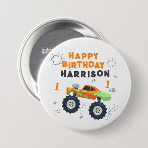 Happy Birthday Monster Car Trucks Name Button