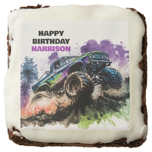 Happy Birthday Monster Truck Smash Crash Boy Brownie
