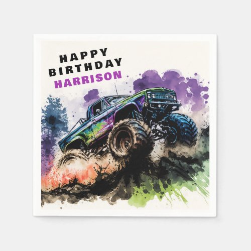 Happy Birthday Monster Truck Smash Crash Boy Napkins