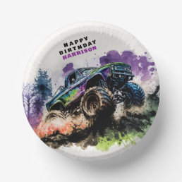 Happy Birthday Monster Truck Smash Crash Boy Paper Bowls