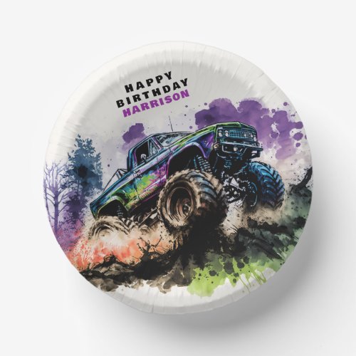 Happy Birthday Monster Truck Smash Crash Boy Paper Bowls