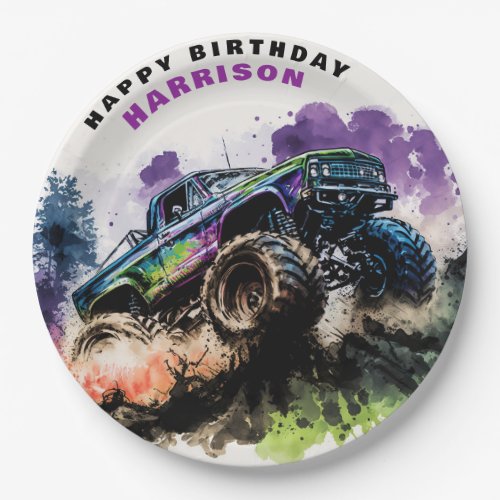Happy Birthday Monster Truck Smash Crash Boy Paper Plates