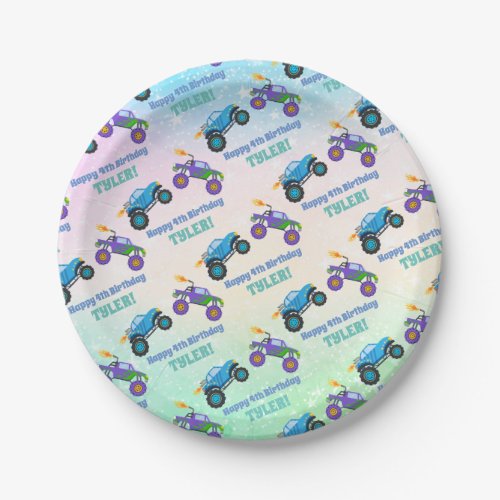 Happy Birthday Monster Trucks DIY Name  Age Paper Plates