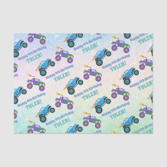 Happy Birthday, Monster Trucks, DIY Name & Age, Tissue Paper (Front)