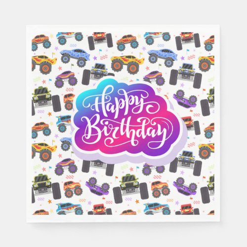 Happy Birthday Monster Trucks Napkins