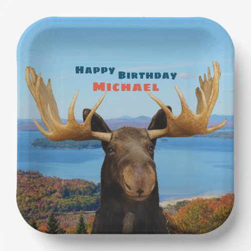 Happy Birthday Moose Wildlife Paper Plates