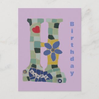 Happy Birthday Mosaic Vertical Cust. Postcard