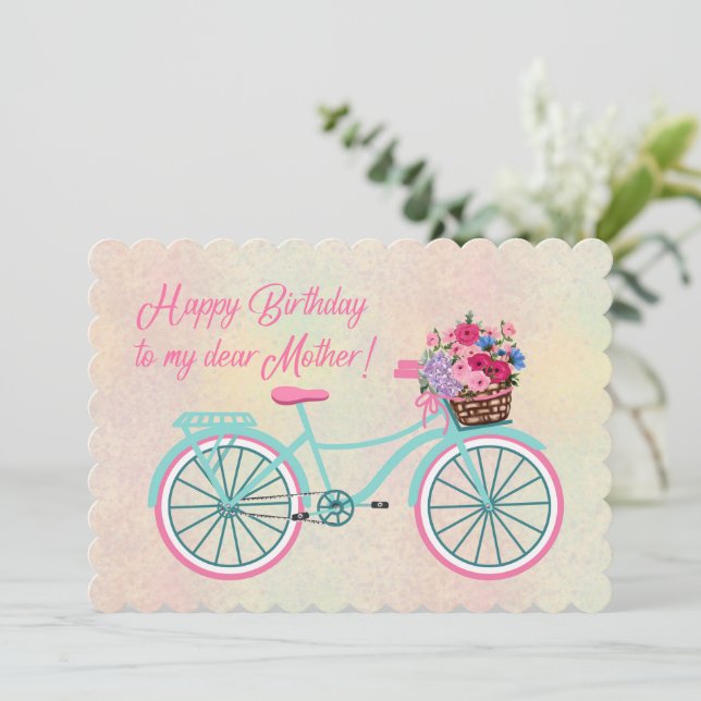 Happy Birthday Mother Basket of Flowers Bicycle (Standing Front)