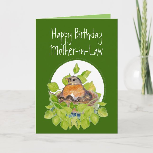 Happy Birthday Mother-in-Law Robin on Nest Card (Front)