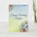 Happy Birthday Mother, Pretty Pastel Flowers Card<br><div class="desc">This feminine floral birthday card for mother has a cluster of flowers in the lower right and upper left corner. The many petaled flowers resemble daisies or asters. They are light blue and dusty pink with pale yellow centers. There are some leaves that are a light sage tan. There is...</div>