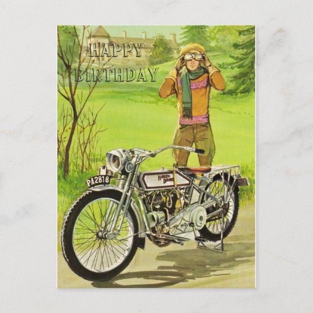 HAPPY BIRTHDAY MOTORCYCLE POSTCARD (Front)
