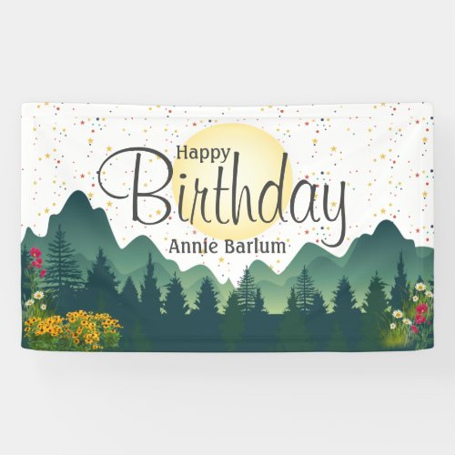 Happy Birthday Mountain Flower Banner