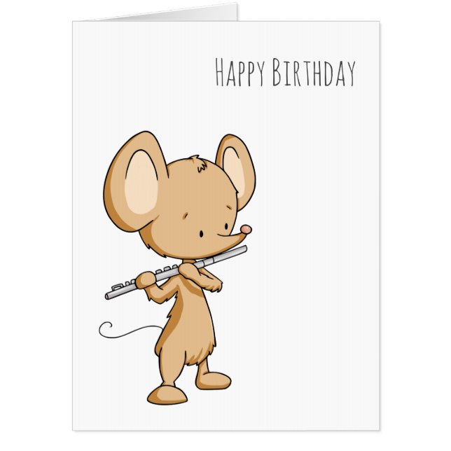 Happy Birthday Mouse Playing Flute Musician Big Card (Front)