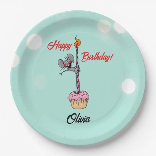 Happy Birthday Mouse with Cupcake and Candle Paper Plates