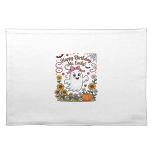 Happy Birthday Ms Emily Halloween Ghost Pumpkin Su Cloth Placemat