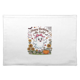 Happy Birthday Ms Emily Halloween Ghost Pumpkin Su Cloth Placemat