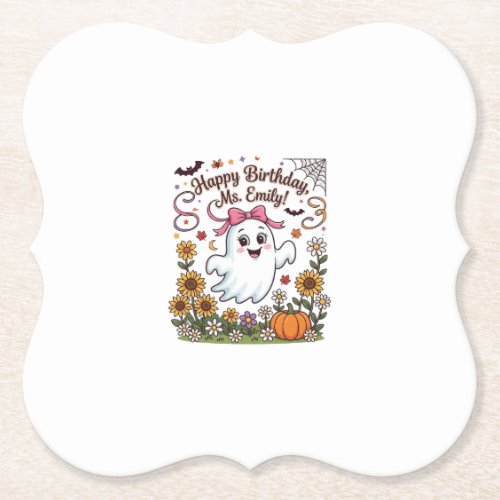 Happy Birthday Ms Emily Halloween Ghost Pumpkin Su Paper Coaster