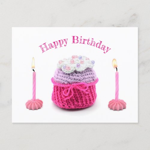Happy Birthday Muffin brennenen Kerzen Crochet Postcard