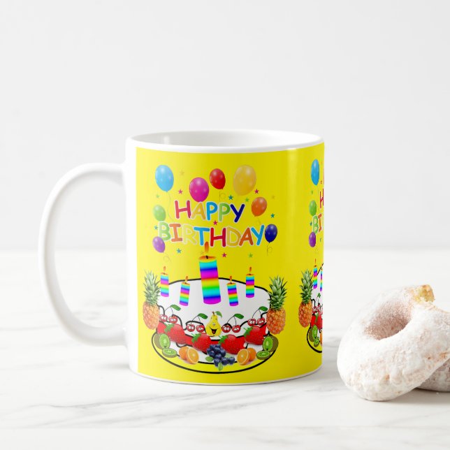 Happy Birthday Mug Fruit Cake (With Donut)