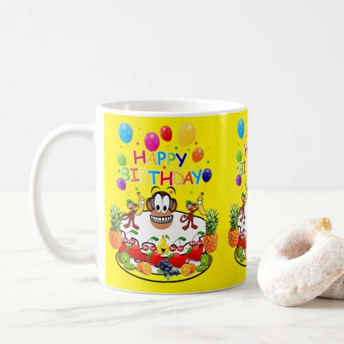 Happy Birthday Mug Fruit Cake Monkey
