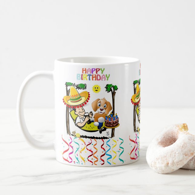 Happy Birthday Mug Man Dog Sombrero (With Donut)