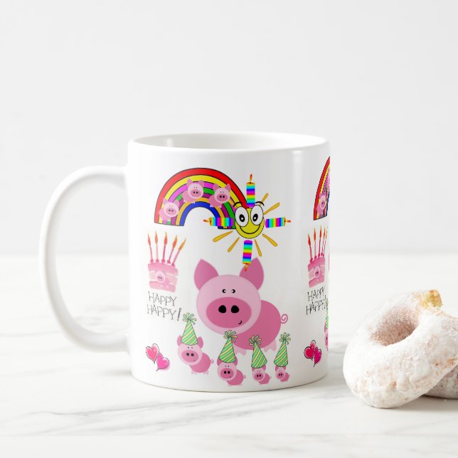 Happy Birthday Mug Pink Pig (With Donut)