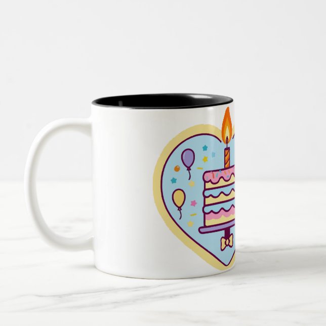 Happy Birthday Mug with Cake & Candle Design (Left)