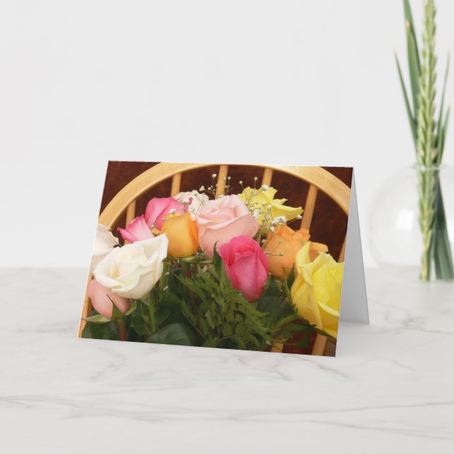 Happy Birthday-Multi Colored Roses Card (Front)