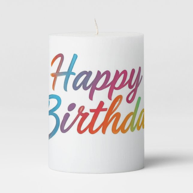 Happy Birthday Multicolor Text 3x4 Inch Pillar Candle (Front)