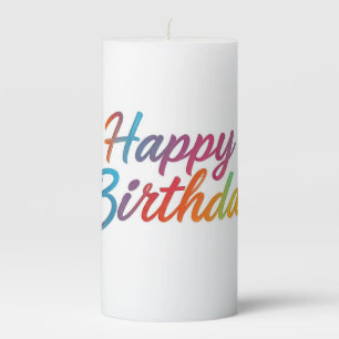 Happy Birthday Multicolor Text 3x6 Inch Pillar Candle
