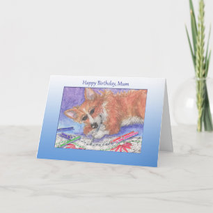 Happy Birthday, Mum, Corgi dog and colouring book Card