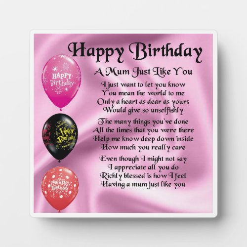 Happy  Birthday Mum Poem Plaque