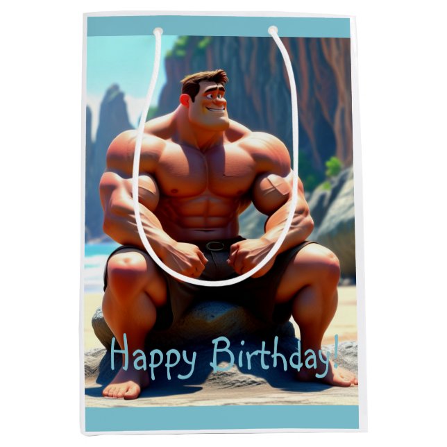 Happy Birthday Muscleman Medium Gift Bag (Front)