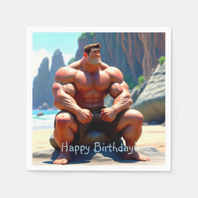 Happy Birthday Muscleman Napkins (Front)