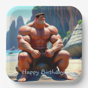 Happy Birthday Muscleman Paper Plates