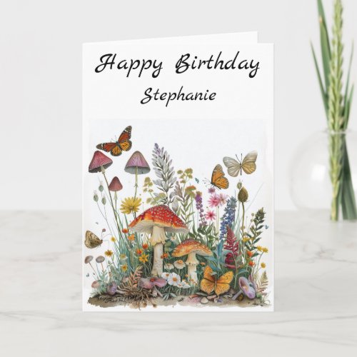 Happy Birthday Mushroom Flowers Fairytale Card