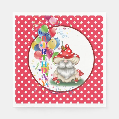 Happy Birthday Mushroom Gnome  Napkins