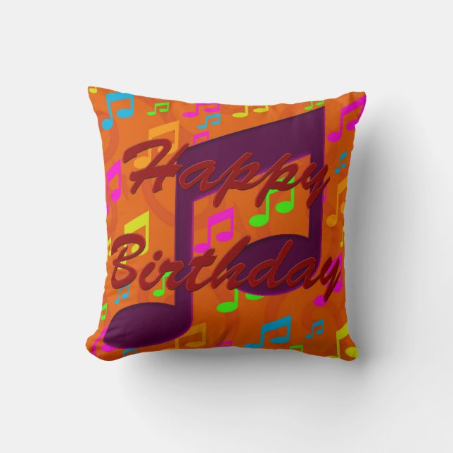 Happy Birthday - Music Throw Pillow (Front)