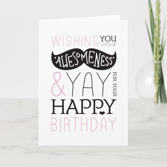 Happy birthday mustache fun typography card (Front)