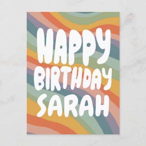 HAPPY BIRTHDAY Muted Rainbow Stripes CUSTOM Postcard