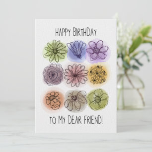 Happy Birthday My Dear Friend Watercolor Flowers