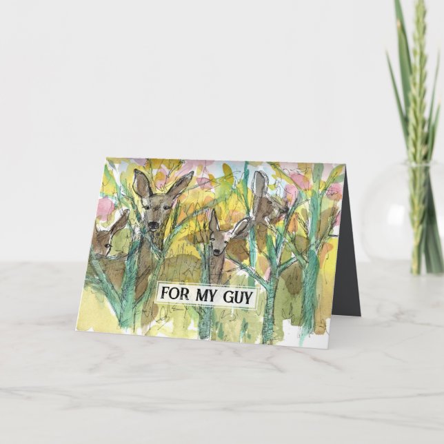 Happy Birthday My Guy Boyfriend Deer Field Trees Card (Front)