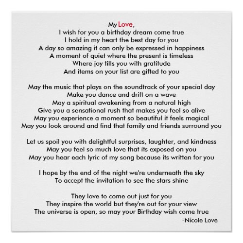Happy Birthday My Love Poem Poster