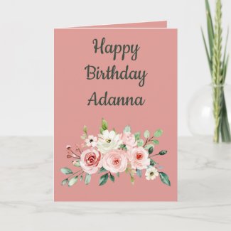 Happy birthday my love watercolor pink floral holiday card
